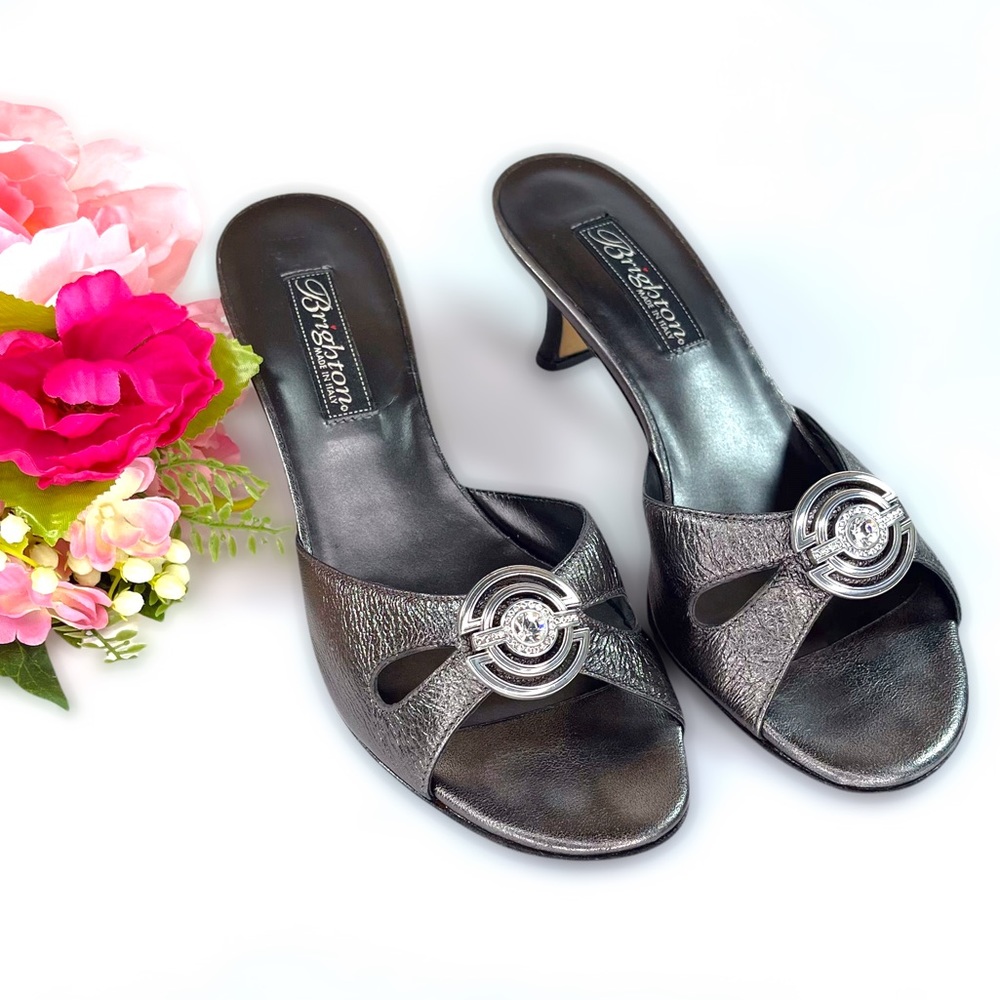 Brighton Pewter Leather Tenor Kitten Heel Size 7